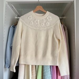 Cream Floral Knit Sweater